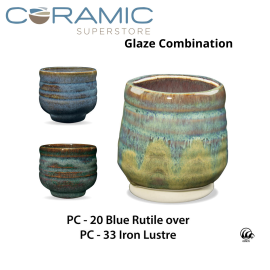 Blue Rutile PC-20 over Iron Lustre PC-33 Pottery Cone 5 Glaze Combination